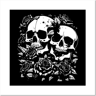 skulls and roses Posters and Art